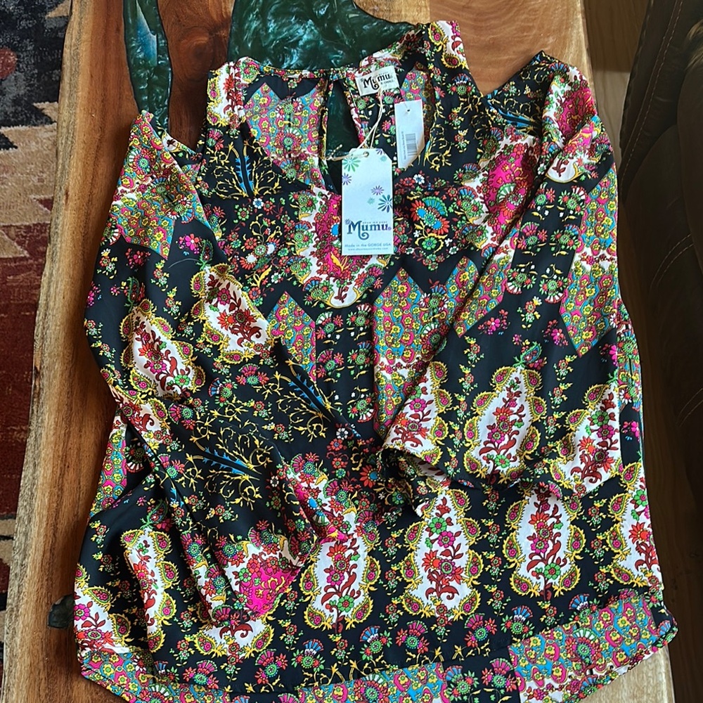Show Me Your MuMu Relaxed Pink and Green Graphic Blouse